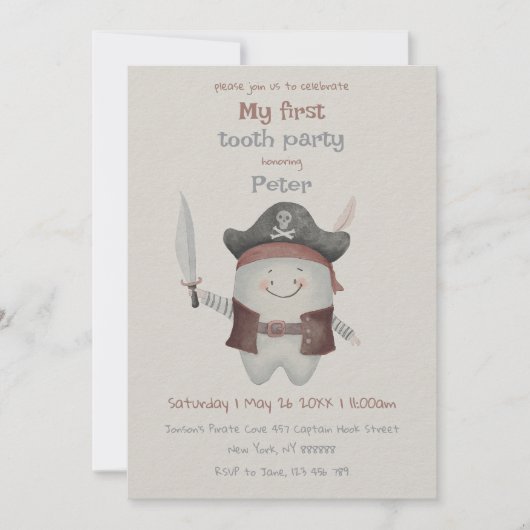 Pirate First Tooth Party Invitation Kaart (Voorkant)