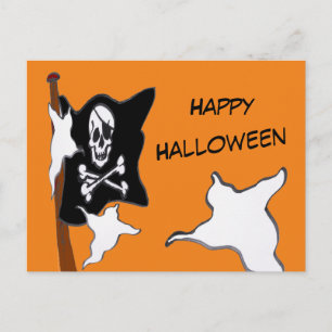 Pirate Flag & Ghosts Cartoon Halloween Briefkaart