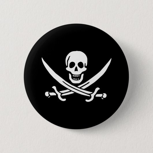 Pirate Flag Skull en Crossed Swords Jolly Roger Ronde Button 5,7 Cm (Voorkant)