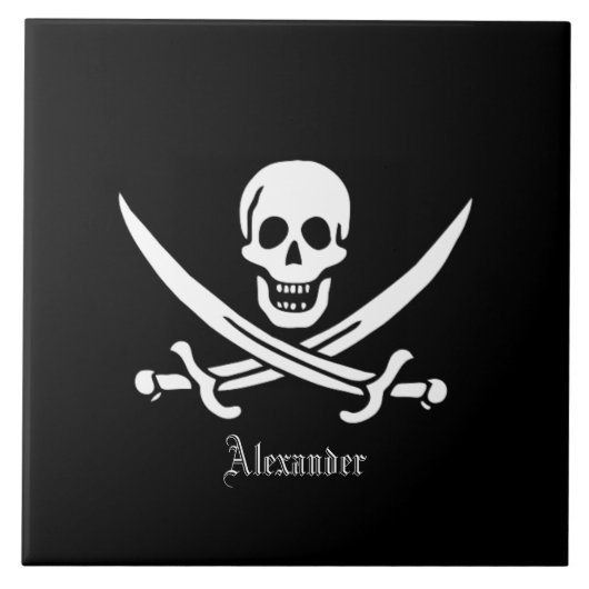 Pirate Flag Skull en Crossed Swords Jolly Roger Tegeltje (Voorkant)