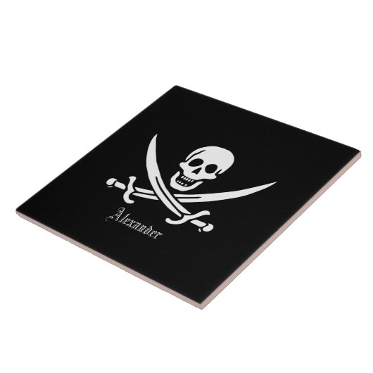 Pirate Flag Skull en Crossed Swords Jolly Roger Tegeltje (Zijkant)