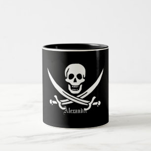 Pirate Flag Skull en Crossed Swords Jolly Roger Tweekleurige Koffiemok