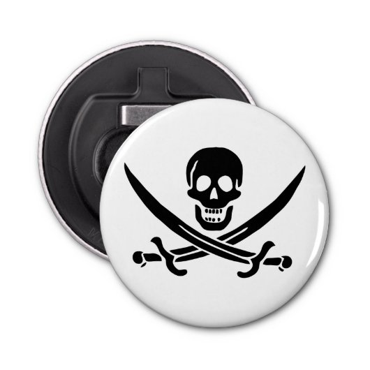 Pirate Flag Skull gekruist zwaarden Button Flesopener (Voorkant)