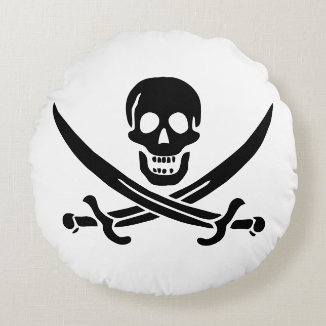Pirate Flag Skull gekruist zwaarden Rond Kussen (Voorkant)