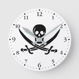 Pirate Flag Skull gekruist zwaarden Ronde Klok