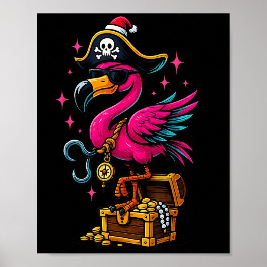 Pirate Flamingo Adventure Map Jolly Roger Hallowee Poster (Voorkant)