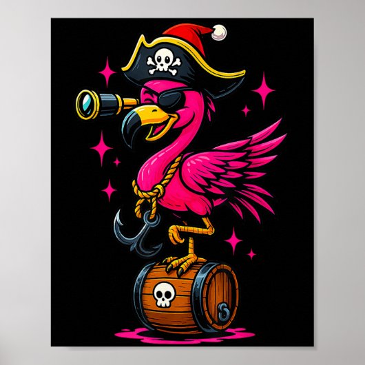 Pirate Flamingo Adventure Map Jolly Roger Hallowee Poster (Voorkant)