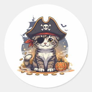 Pirate Fold - Schattigee Schotse vouwkat in Pirate Ronde Sticker
