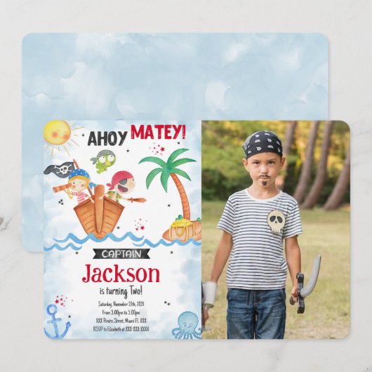 Pirate foto uitnodiging (Voorkant / Achterkant)