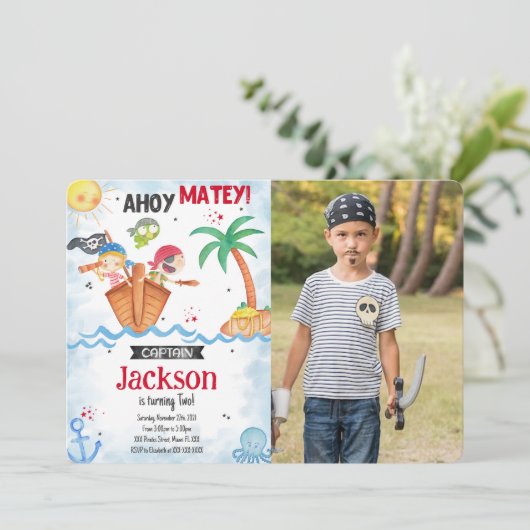 Pirate foto uitnodiging (Staand voorkant)