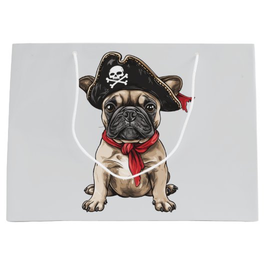 Pirate Franse Bulldog Skull Crossbones Groot Cadeauzakje (Voorkant)