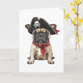 Pirate Franse Bulldog Skull Crossbones Kaart (Gele Bloem)