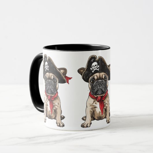Pirate Franse Bulldog Skull Crossbones Mok (Voorkant links)