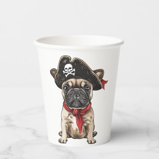 Pirate Franse Bulldog Skull Crossbones Papieren Bekers (Voorkant)