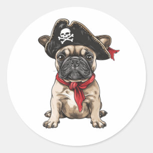 Pirate Franse Bulldog Skull Crossbones Ronde Sticker