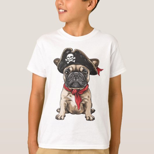 Pirate Franse Bulldog Skull Crossbones T-shirt (Voorkant)