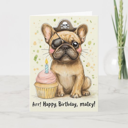 Pirate French Bulldog verjaardagsfeest Kaart (Voorkant)