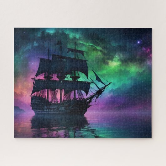 Pirate Galleon onder de spookachtige sterren Legpuzzel (Horizontaal)