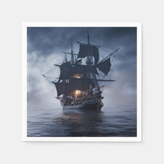 Pirate Galleon op een mistige avond Servet (Voorkant)