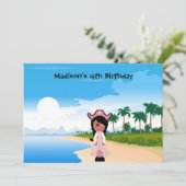 Pirate girl Birthday Invitations Kaart (Staand voorkant)