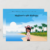 Pirate girl Birthday Invitations Kaart (Voorkant / Achterkant)