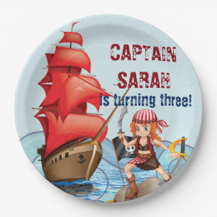 Pirate Girl Birthday Party Boat stripes Papieren Bordje