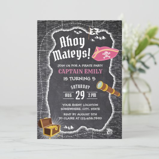 Pirate Girl Birthday Party Chalkboard Map Kaart (Staand voorkant)