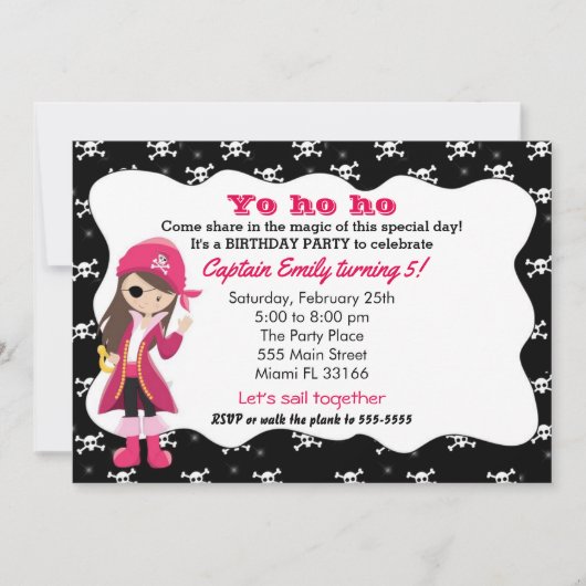Pirate Girl Birthday Party Invitation Kaart (Voorkant)