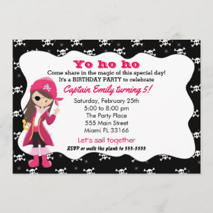 Pirate Girl Birthday Party Invitation Kaart