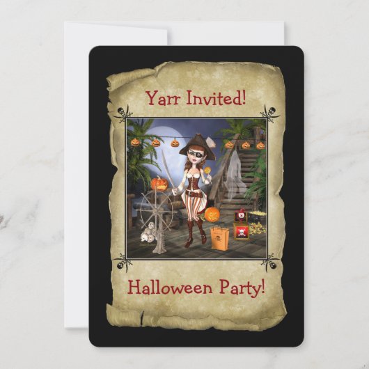 Pirate Girl Halloween Party Card Uitnodiging (Voorkant)