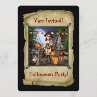 Pirate Girl Halloween Party Card Uitnodiging