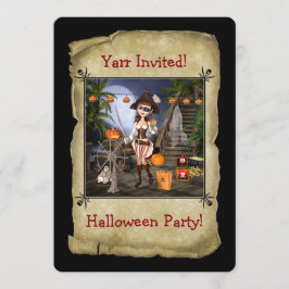 Pirate Girl Halloween Party Card Uitnodiging
