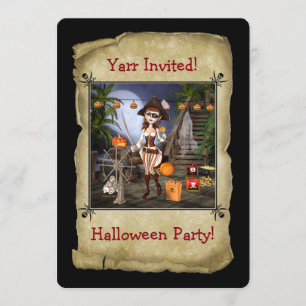 Pirate Girl Halloween Party Card Uitnodiging