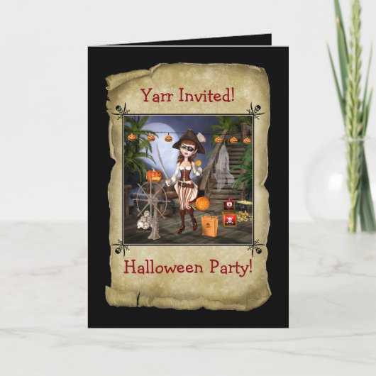 Pirate Girl Halloween Party Invitation (Voorkant)