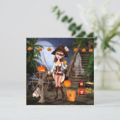 Pirate Girl Halloween Party Square Invitation Kaart (Staand voorkant)