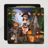Pirate Girl Halloween Party Square Invitation Kaart (Voorkant / Achterkant)
