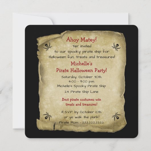 Pirate Girl Halloween Party Square Invitation Kaart (Achterkant)