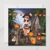 Pirate Girl Halloween Party Square Invitation Kaart (Voorkant)