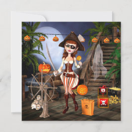 Pirate Girl Halloween Party Square Invitation Kaart
