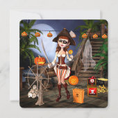 Pirate Girl Halloween Party Square Invitation Kaart (Voorkant)