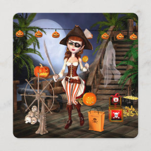 Pirate Girl Halloween Party Square Invitation Kaart