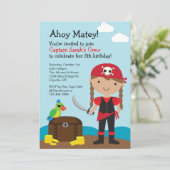 Pirate Girl Invitation Kaart (Staand voorkant)