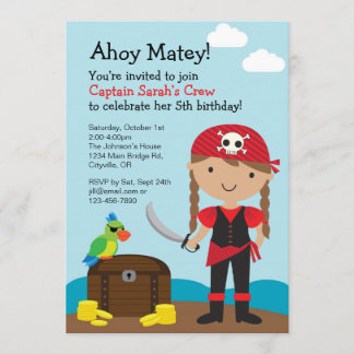 Pirate Girl Invitation Kaart