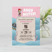 Pirate Girl Octopus Ahoy Matey Birthday Party Kaart (Staand voorkant)