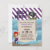 Pirate Girl Paarse Stripes 6e verjaardag Kaart (Voorkant)