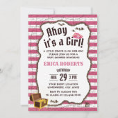 Pirate Girl Pink Stripes Adventure Map Baby shower Kaart (Voorkant)