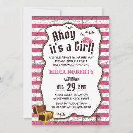 Pirate Girl Pink Stripes Adventure Map Baby shower Kaart