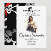 Pirate Girl thema uitnodiging (Voorkant / Achterkant)