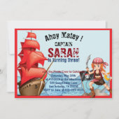 Pirate Girl verjaardagsfeestje uitnodigingsboot Kaart (Voorkant)