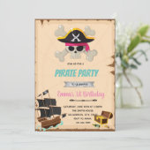 Pirate girl verjaardagsuitnodiging feestdagenkaart (Staand voorkant)